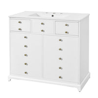 VanityFus 36-in White Bathroom Vanity Single Sink Combo with Ceramic Top Undermount 2 Soft Close Doors 2 Drawers