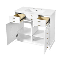 VanityFus 36-in White Bathroom Vanity Single Sink Combo with Ceramic Top Undermount 2 Soft Close Doors 2 Drawers
