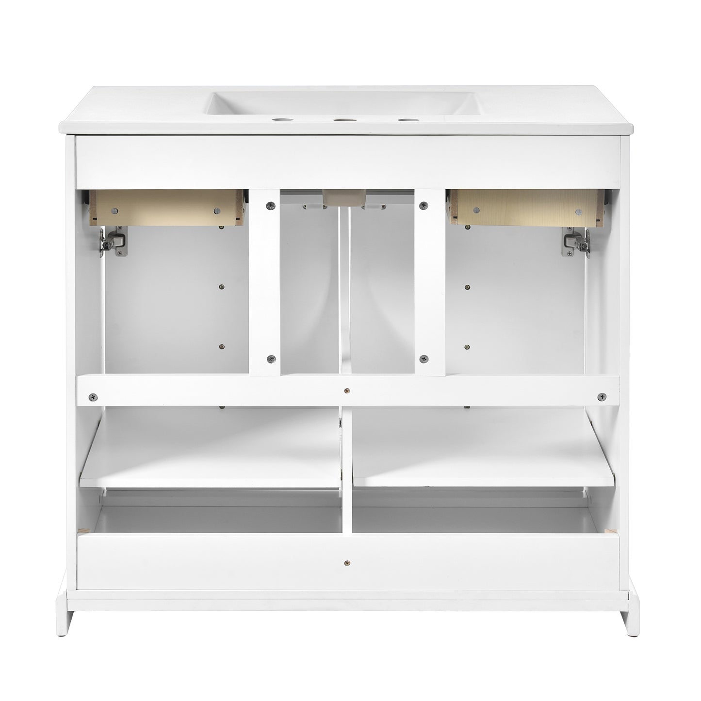 VanityFus 36-in White Bathroom Vanity Single Sink Combo with Ceramic Top Undermount 2 Soft Close Doors 2 Drawers