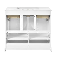 VanityFus 36-in White Bathroom Vanity Single Sink Combo with Ceramic Top Undermount 2 Soft Close Doors 2 Drawers