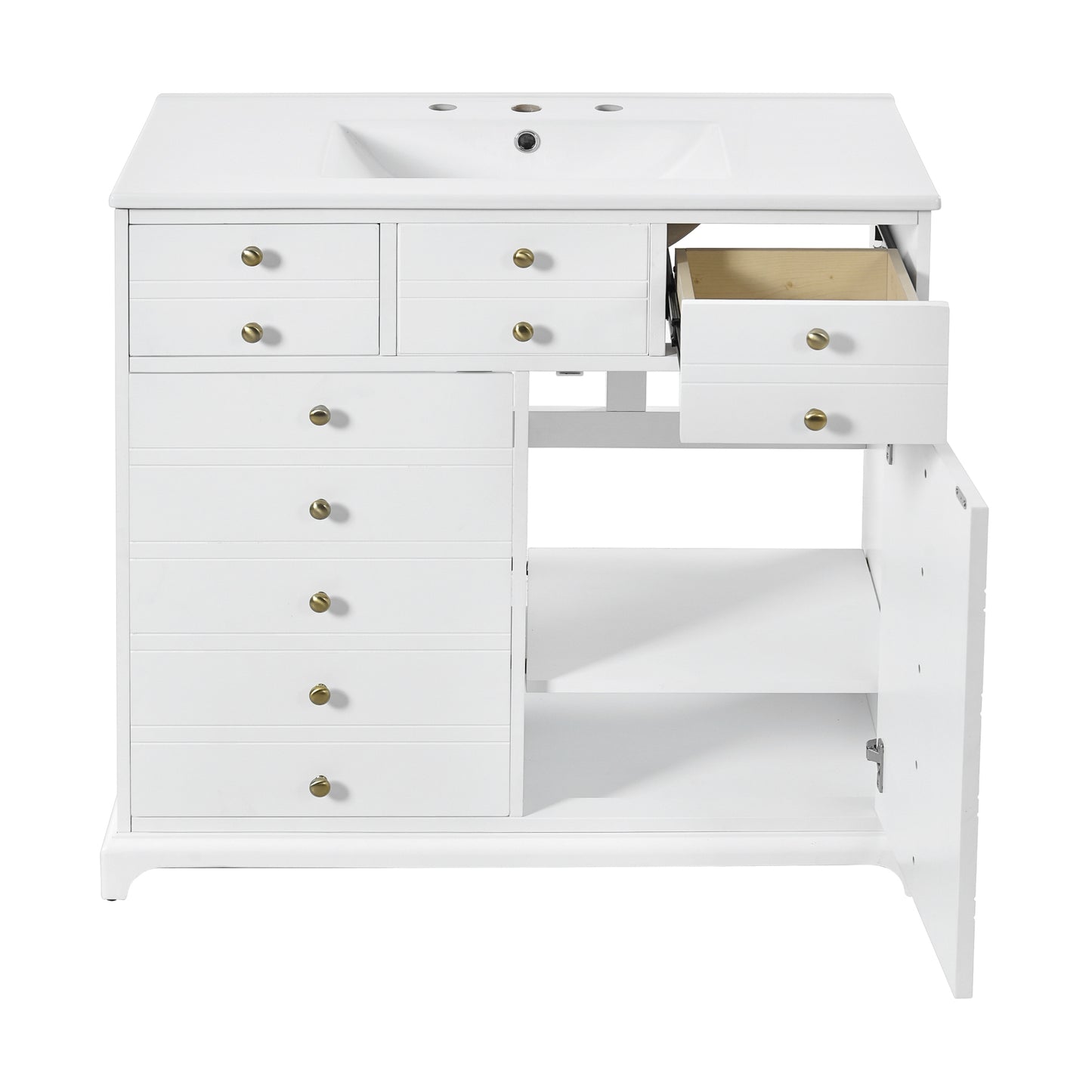 VanityFus 36-in White Bathroom Vanity Single Sink Combo with Ceramic Top Undermount 2 Soft Close Doors 2 Drawers