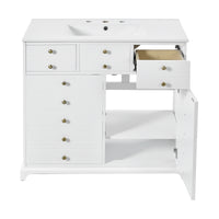 VanityFus 36-in White Bathroom Vanity Single Sink Combo with Ceramic Top Undermount 2 Soft Close Doors 2 Drawers