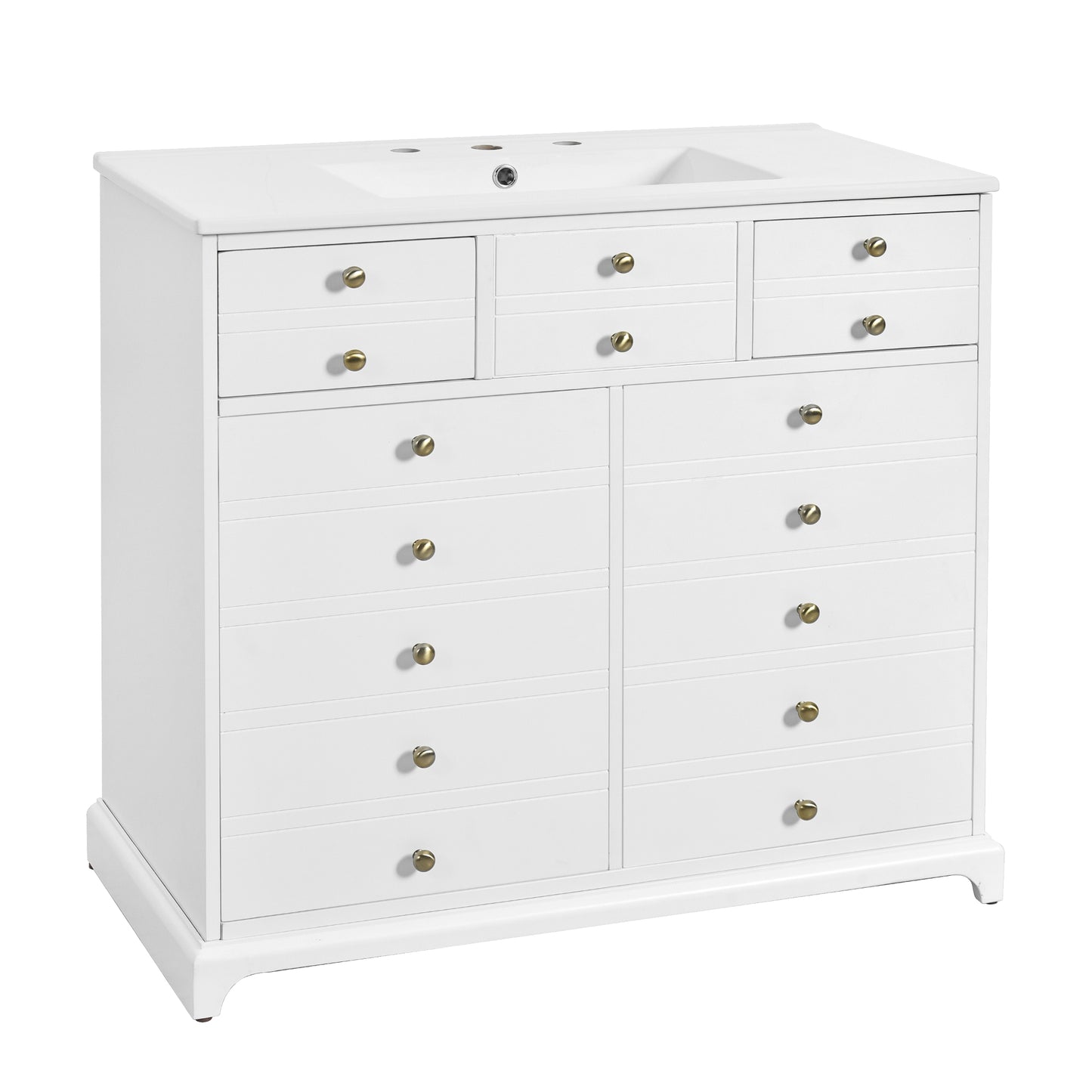 VanityFus 36-in White Bathroom Vanity Single Sink Combo with Ceramic Top Undermount 2 Soft Close Doors 2 Drawers