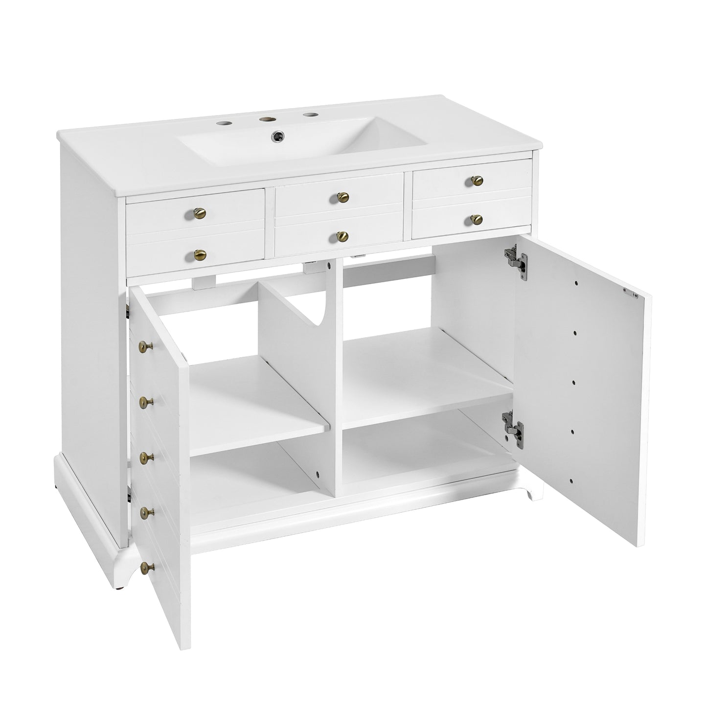 VanityFus 36-in White Bathroom Vanity Single Sink Combo with Ceramic Top Undermount 2 Soft Close Doors 2 Drawers