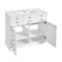 VanityFus 36-in White Bathroom Vanity Single Sink Combo with Ceramic Top Undermount 2 Soft Close Doors 2 Drawers