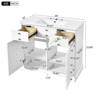 VanityFus 36-in White Bathroom Vanity Single Sink Combo with Ceramic Top Undermount 2 Soft Close Doors 2 Drawers
