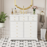 VanityFus 36-in White Bathroom Vanity Single Sink Combo with Ceramic Top Undermount 2 Soft Close Doors 2 Drawers