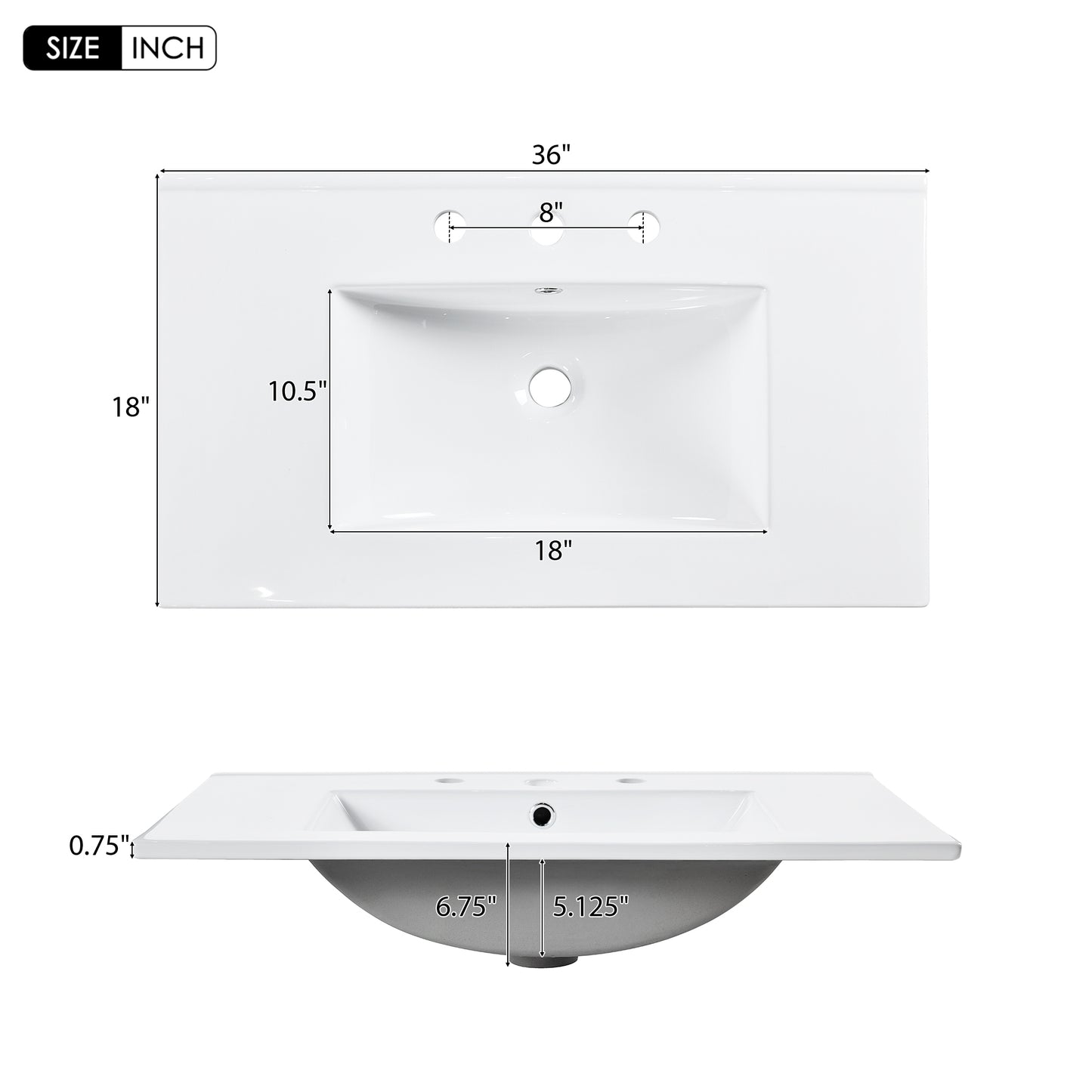 VanityFus 36-in White Bathroom Vanity Single Sink Combo with Ceramic Top Undermount 2 Soft Close Doors 2 Drawers