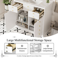 VanityFus 36-in White Bathroom Vanity Single Sink Combo with Ceramic Top Undermount 2 Soft Close Doors 2 Drawers