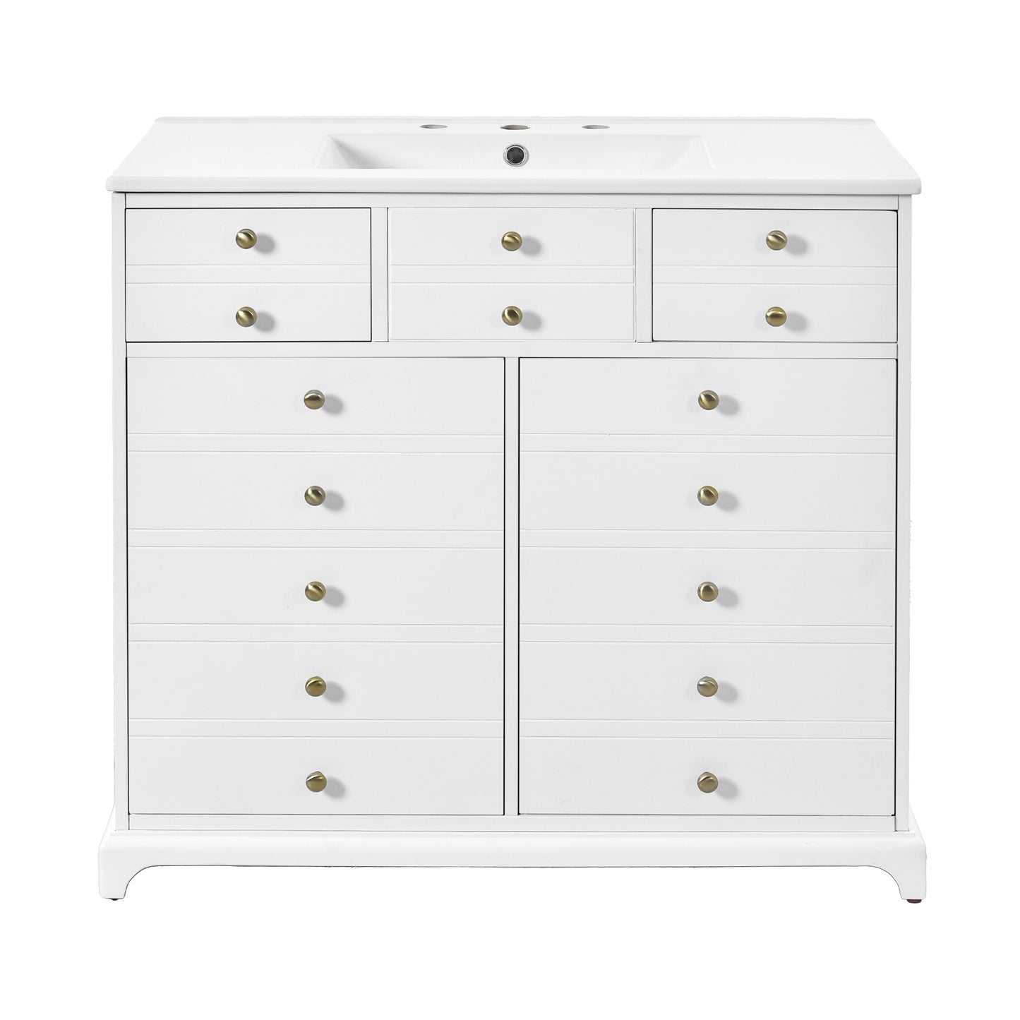VanityFus 36-in White Bathroom Vanity Single Sink Combo with Ceramic Top Undermount 2 Soft Close Doors 2 Drawers