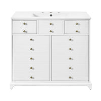 VanityFus 36-in White Bathroom Vanity Single Sink Combo with Ceramic Top Undermount 2 Soft Close Doors 2 Drawers