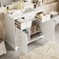 VanityFus 36-in White Bathroom Vanity Single Sink Combo with Ceramic Top Undermount 2 Soft Close Doors 2 Drawers