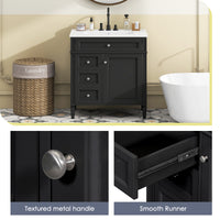 VanityFus 30-in Black Bathroom Vanity Single Sink Combo with Ceramic Top Undermount 1 Soft Close Door 3 Drawers Adjustable Shelves