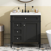 VanityFus 30-in Black Bathroom Vanity Single Sink Combo with Ceramic Top Undermount 1 Soft Close Door 3 Drawers Adjustable Shelves