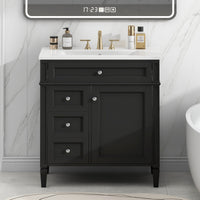 VanityFus 30-in Black Bathroom Vanity Single Sink Combo with Ceramic Top Undermount 1 Soft Close Door 3 Drawers Adjustable Shelves