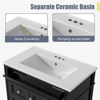 VanityFus 30-in Black Bathroom Vanity Single Sink Combo with Ceramic Top Undermount 1 Soft Close Door 3 Drawers Adjustable Shelves
