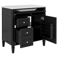 VanityFus 30-in Black Bathroom Vanity Single Sink Combo with Ceramic Top Undermount 1 Soft Close Door 3 Drawers Adjustable Shelves