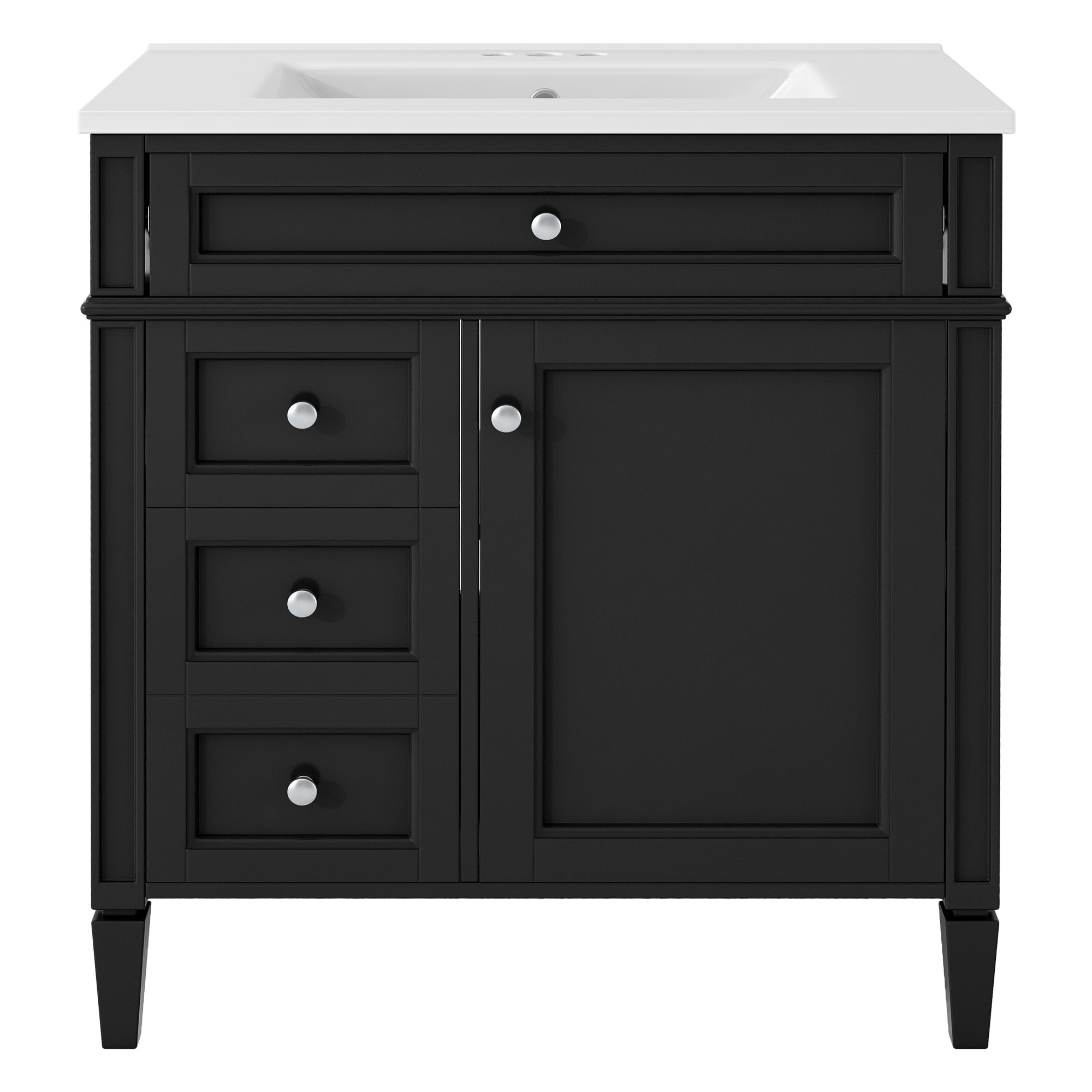 VanityFus 30-in Black Bathroom Vanity Single Sink Combo with Ceramic Top Undermount 1 Soft Close Door 3 Drawers Adjustable Shelves