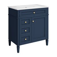 VanityFus 30-in Blue Bathroom Vanity Single Sink Combo with Ceramic Top Undermount 1 Soft Close Door 3 Drawers Adjustable Shelves