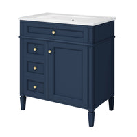VanityFus 30-in Blue Bathroom Vanity Single Sink Combo with Ceramic Top Undermount 1 Soft Close Door 3 Drawers Adjustable Shelves