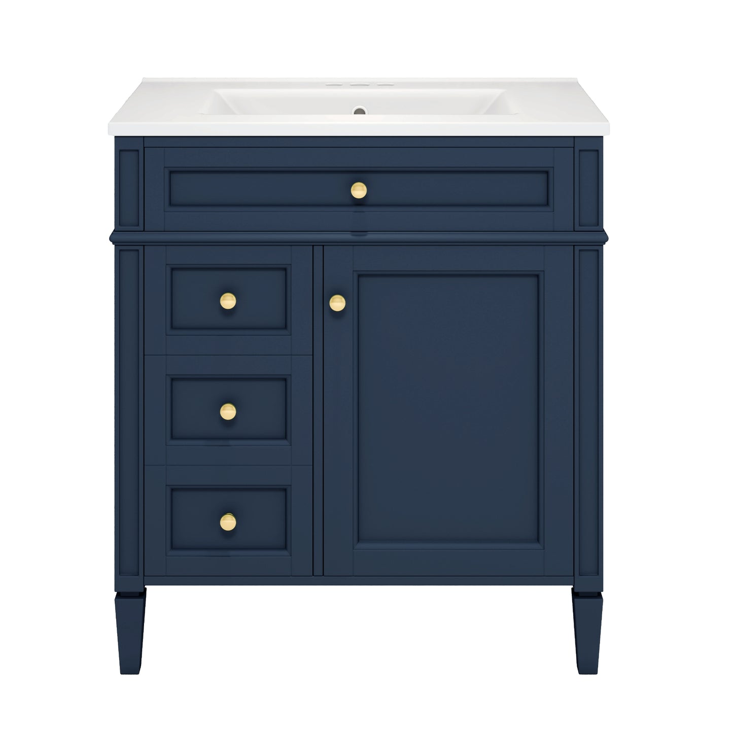 VanityFus 30-in Blue Bathroom Vanity Single Sink Combo with Ceramic Top Undermount 1 Soft Close Door 3 Drawers Adjustable Shelves