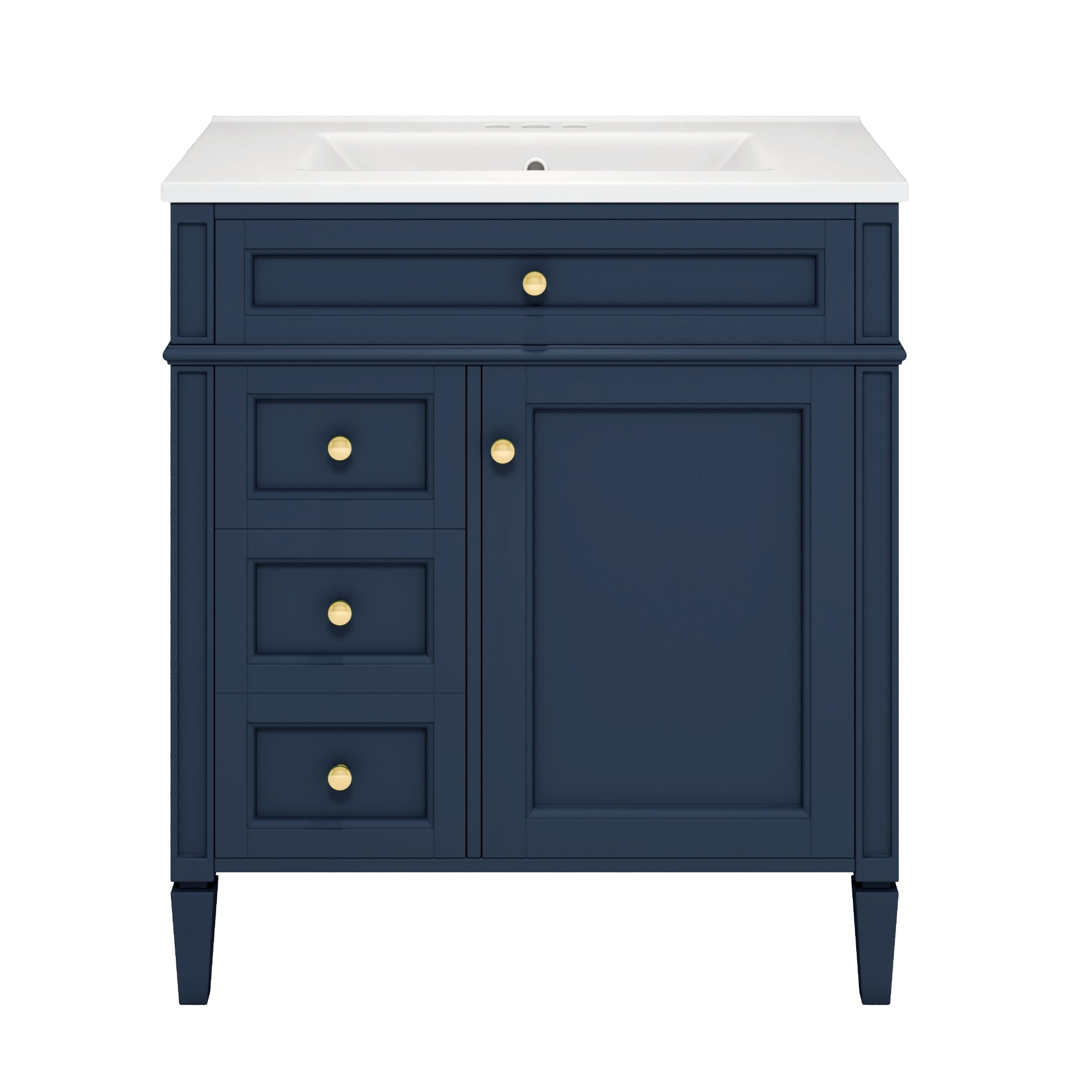 VanityFus 30-in Blue Bathroom Vanity Single Sink Combo with Ceramic Top Undermount 1 Soft Close Door 3 Drawers Adjustable Shelves