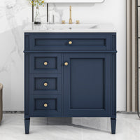 VanityFus 30-in Blue Bathroom Vanity Single Sink Combo with Ceramic Top Undermount 1 Soft Close Door 3 Drawers Adjustable Shelves