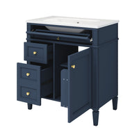 VanityFus 30-in Blue Bathroom Vanity Single Sink Combo with Ceramic Top Undermount 1 Soft Close Door 3 Drawers Adjustable Shelves