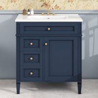 VanityFus 30-in Blue Bathroom Vanity Single Sink Combo with Ceramic Top Undermount 1 Soft Close Door 3 Drawers Adjustable Shelves