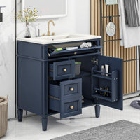 VanityFus 30-in Blue Bathroom Vanity Single Sink Combo with Ceramic Top Undermount 1 Soft Close Door 3 Drawers Adjustable Shelves