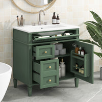 VanityFus 30-in Green Bathroom Vanity Undermount Single Sink Combo with 1 Soft Close Door 3 Drawers Adjustable Shelves
