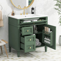 VanityFus 30-in Green Bathroom Vanity Undermount Single Sink Combo with 1 Soft Close Door 3 Drawers Adjustable Shelves