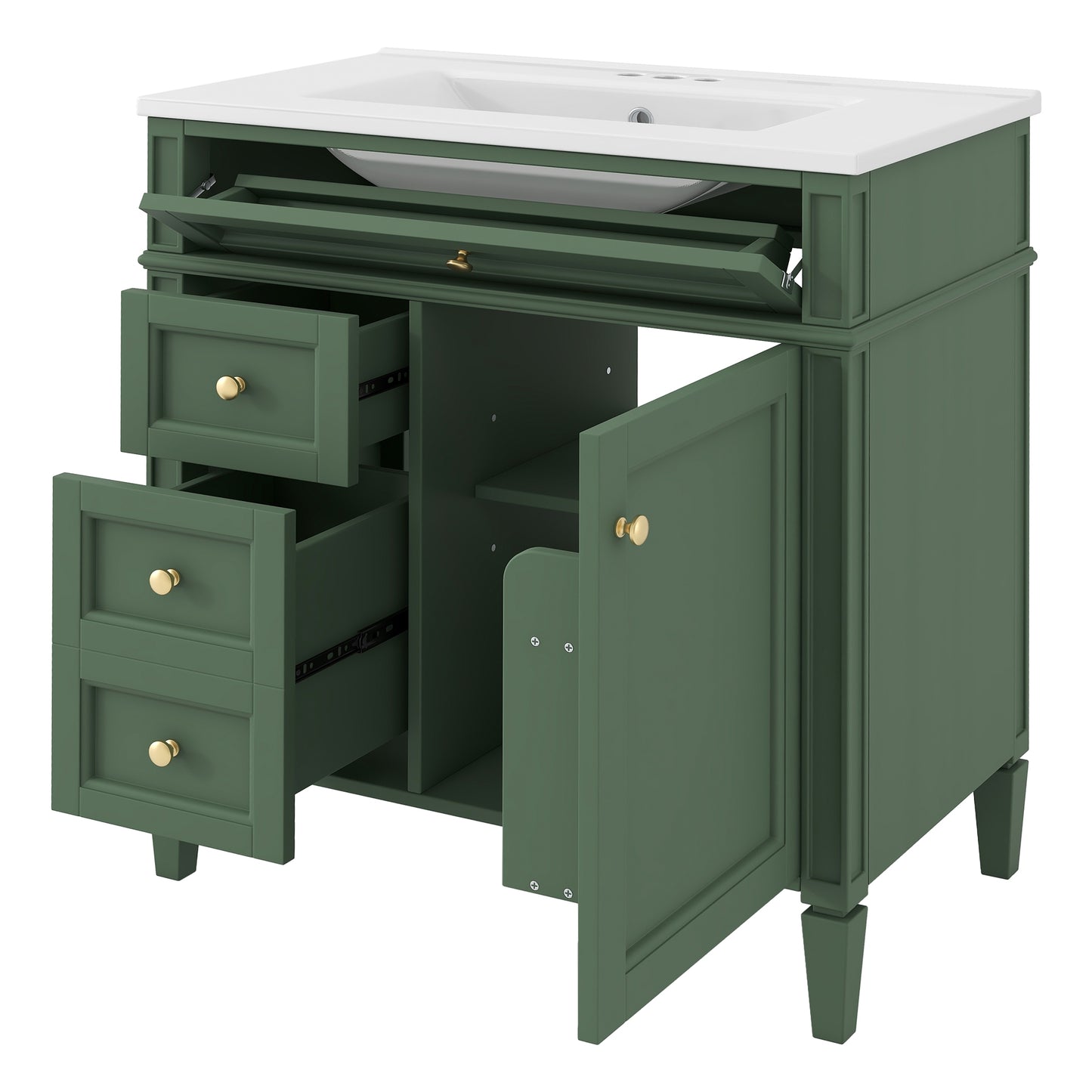 VanityFus 30-in Green Bathroom Vanity Undermount Single Sink Combo with 1 Soft Close Door 3 Drawers Adjustable Shelves