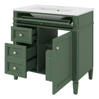 VanityFus 30-in Green Bathroom Vanity Undermount Single Sink Combo with 1 Soft Close Door 3 Drawers Adjustable Shelves