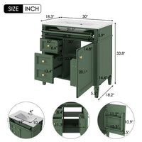 VanityFus 30-in Green Bathroom Vanity Undermount Single Sink Combo with 1 Soft Close Door 3 Drawers Adjustable Shelves