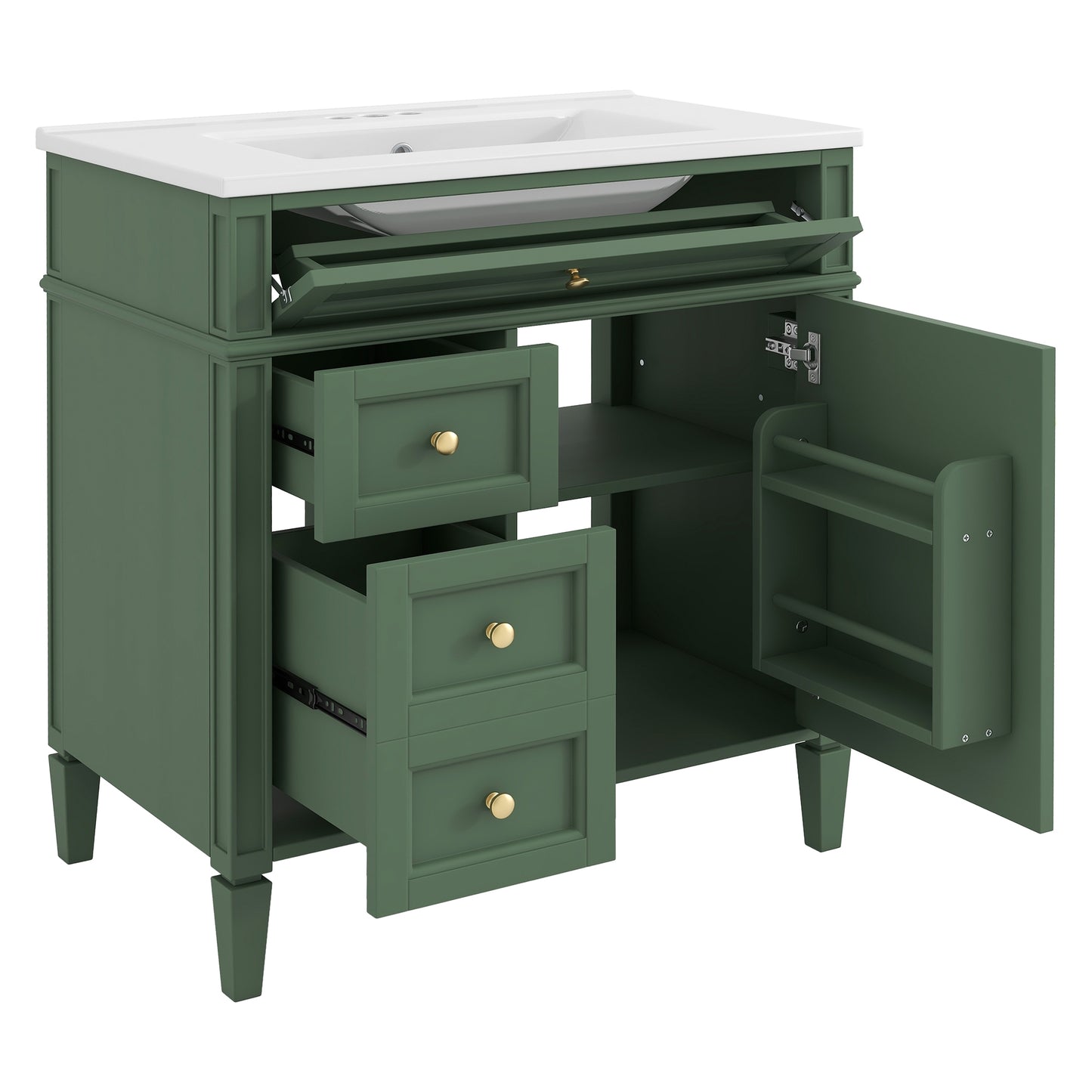VanityFus 30-in Green Bathroom Vanity Undermount Single Sink Combo with 1 Soft Close Door 3 Drawers Adjustable Shelves