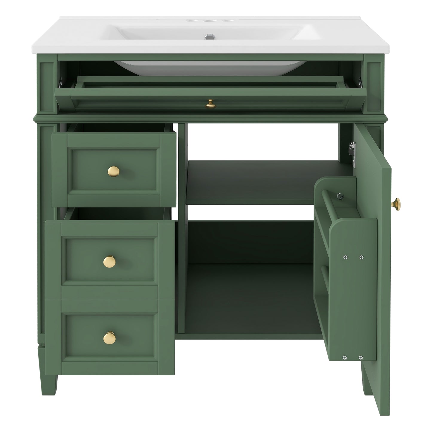 VanityFus 30-in Green Bathroom Vanity Undermount Single Sink Combo with 1 Soft Close Door 3 Drawers Adjustable Shelves