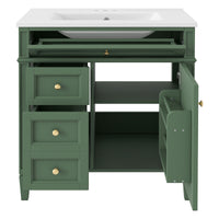 VanityFus 30-in Green Bathroom Vanity Undermount Single Sink Combo with 1 Soft Close Door 3 Drawers Adjustable Shelves