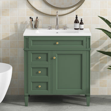 VanityFus 30-in Green Bathroom Vanity Undermount Single Sink Combo with 1 Soft Close Door 3 Drawers Adjustable Shelves