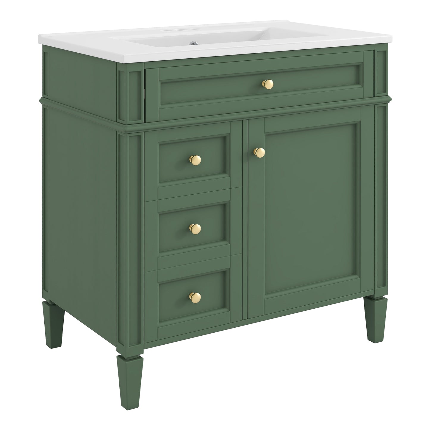 VanityFus 30-in Green Bathroom Vanity Undermount Single Sink Combo with 1 Soft Close Door 3 Drawers Adjustable Shelves