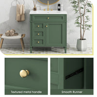 VanityFus 30-in Green Bathroom Vanity Undermount Single Sink Combo with 1 Soft Close Door 3 Drawers Adjustable Shelves