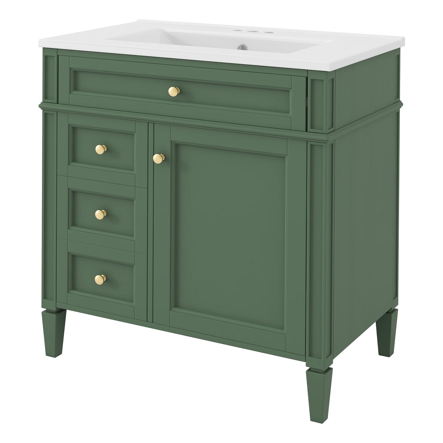VanityFus 30-in Green Bathroom Vanity Undermount Single Sink Combo with 1 Soft Close Door 3 Drawers Adjustable Shelves