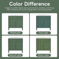 VanityFus 30-in Green Bathroom Vanity Undermount Single Sink Combo with 1 Soft Close Door 3 Drawers Adjustable Shelves