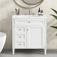 VanityFus 30-in White Bathroom Vanity Single Sink Combo with Ceramic Top Undermount 1 Soft Close Door 3 Drawers Adjustable Shelves