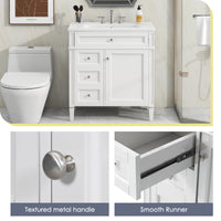 VanityFus 30-in White Bathroom Vanity Single Sink Combo with Ceramic Top Undermount 1 Soft Close Door 3 Drawers Adjustable Shelves