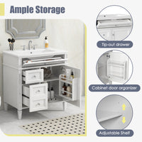VanityFus 30-in White Bathroom Vanity Single Sink Combo with Ceramic Top Undermount 1 Soft Close Door 3 Drawers Adjustable Shelves