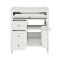 VanityFus 30-in White Bathroom Vanity Single Sink Combo with Ceramic Top Undermount 1 Soft Close Door 3 Drawers Adjustable Shelves