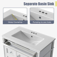 VanityFus 30-in White Bathroom Vanity Single Sink Combo with Ceramic Top Undermount 1 Soft Close Door 3 Drawers Adjustable Shelves