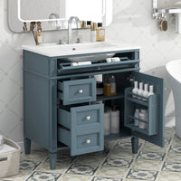 VanityFus 30-in Blue Bathroom Vanity Single Sink Combo with Ceramic Top Undermount 1 Soft Close Door 3 Drawers Adjustable Shelves