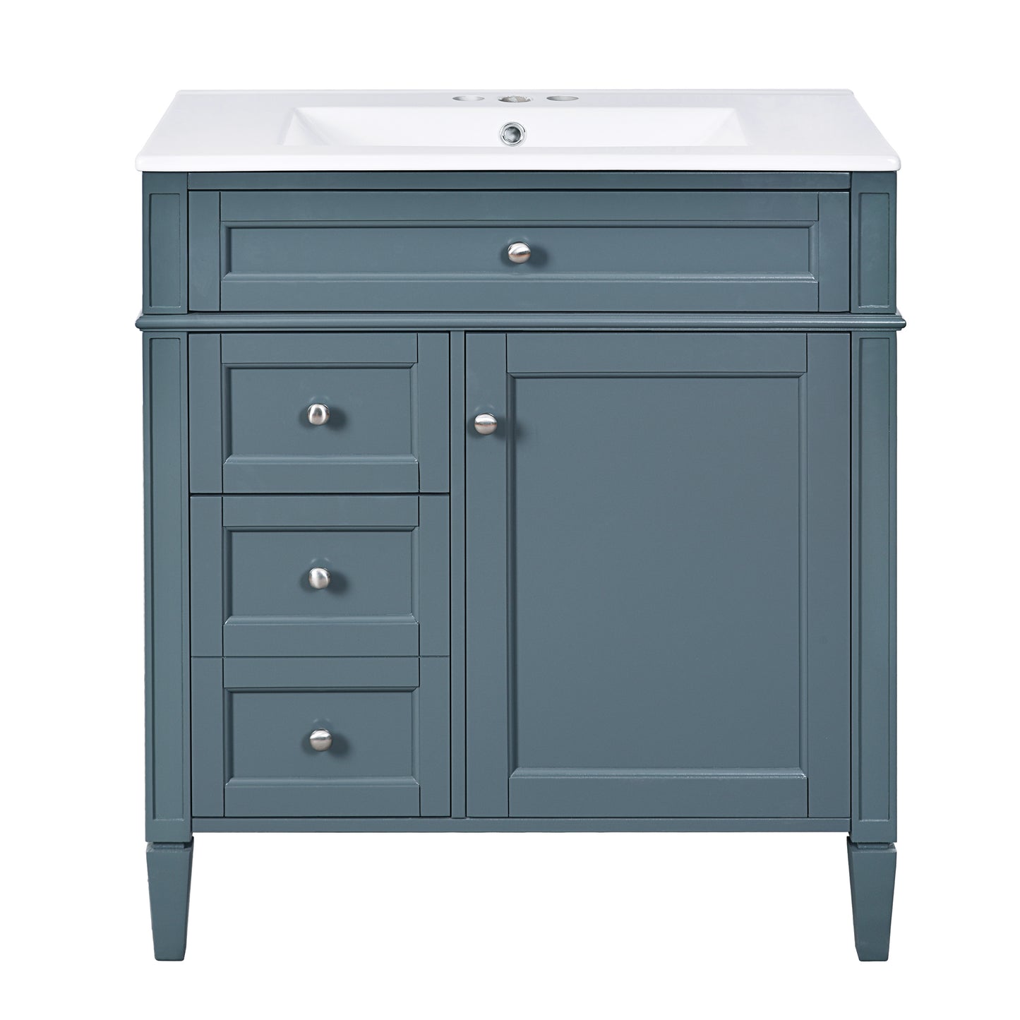 VanityFus 30-in Blue Bathroom Vanity Single Sink Combo with Ceramic Top Undermount 1 Soft Close Door 3 Drawers Adjustable Shelves